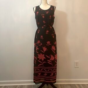Black & Red Long Floral Dress Size 10